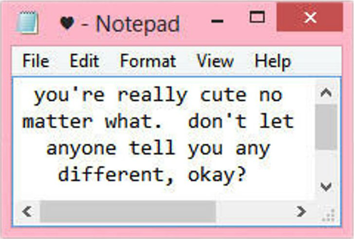 image of windows notepad calling you cute